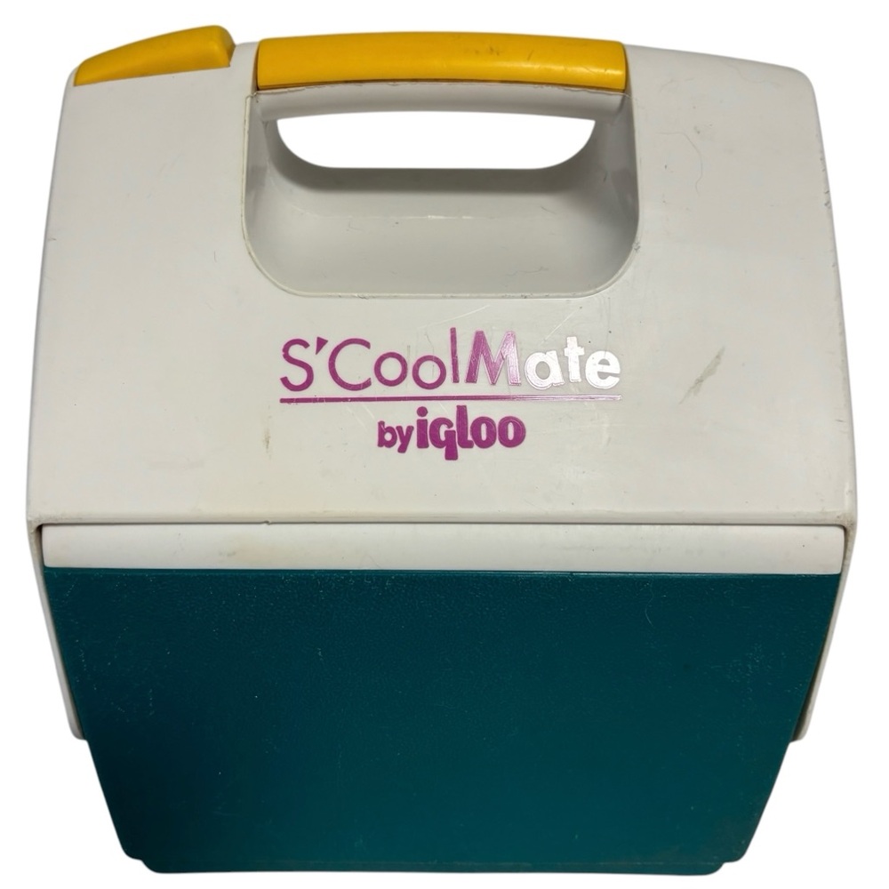 VTG Igloo S’Cool mate mini lunch box Cooler Turquoise White Yellow 1995 EUC